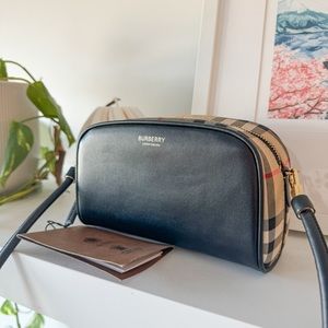 NEW Half Cube Cross Body Bag Burberry Vintage Check Leather Mini Purse